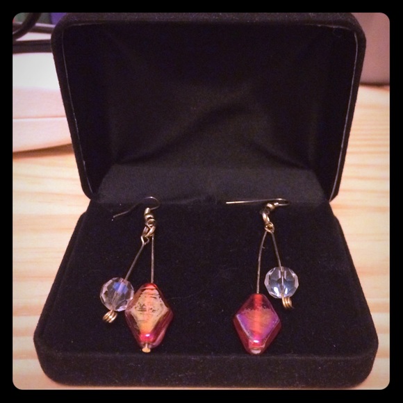 Vintage Red & Gold Dangle Earrings - Picture 1 of 4